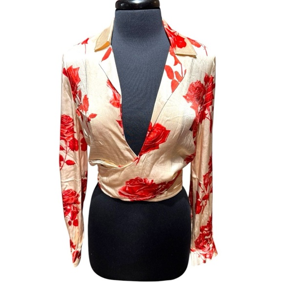 NWT Meshki Amia Satin Rose Wrap Top – Size Small – Romantic Luxe - Picture 3 of 8